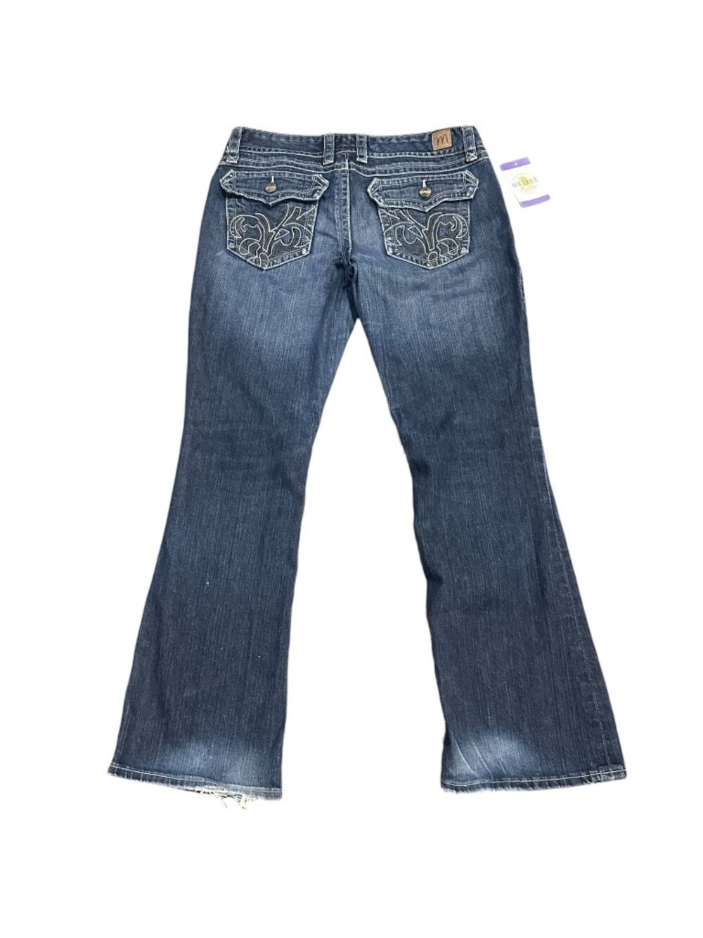 Madison Bootcut Jeans 9/10 Thick Stitch Embroidered Flap Pocket Stretch Y2K
